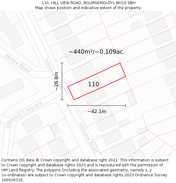 110, HILL VIEW ROAD, BOURNEMOUTH, BH10 5BH: Plot and title map