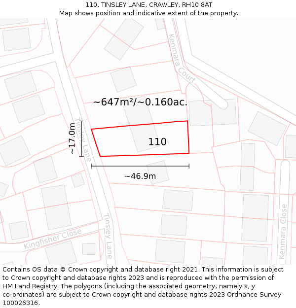 110, TINSLEY LANE, CRAWLEY, RH10 8AT: Plot and title map