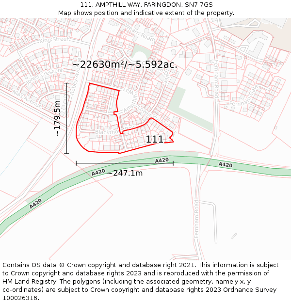 111, AMPTHILL WAY, FARINGDON, SN7 7GS: Plot and title map