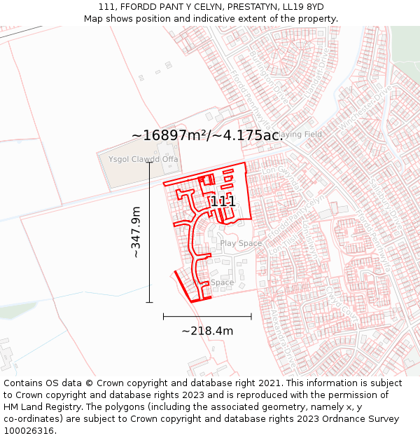 111, FFORDD PANT Y CELYN, PRESTATYN, LL19 8YD: Plot and title map