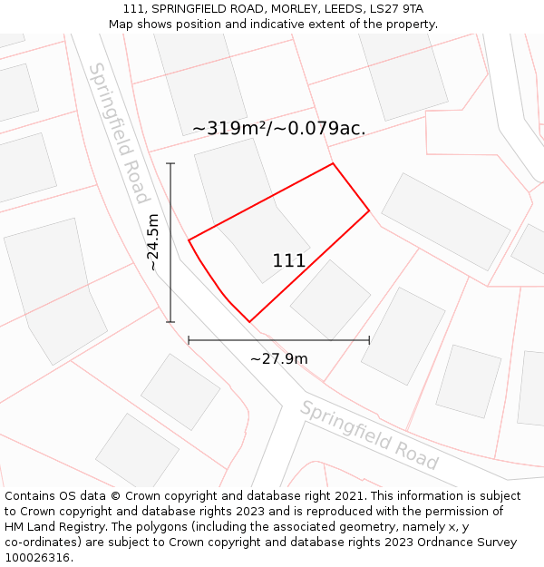 111, SPRINGFIELD ROAD, MORLEY, LEEDS, LS27 9TA: Plot and title map