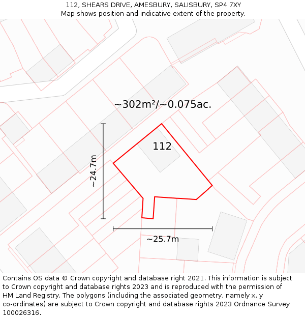 112, SHEARS DRIVE, AMESBURY, SALISBURY, SP4 7XY: Plot and title map