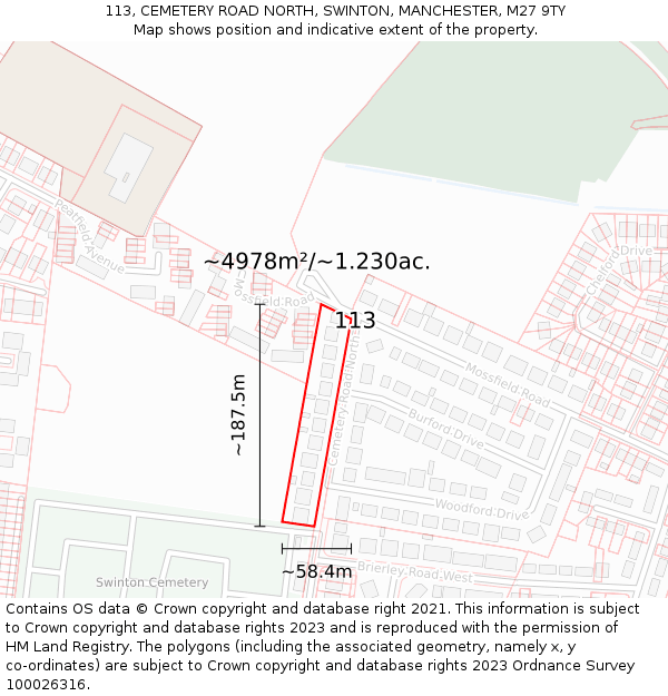 113, CEMETERY ROAD NORTH, SWINTON, MANCHESTER, M27 9TY: Plot and title map