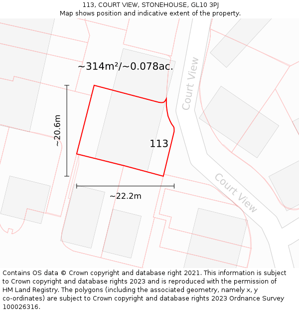 113, COURT VIEW, STONEHOUSE, GL10 3PJ: Plot and title map