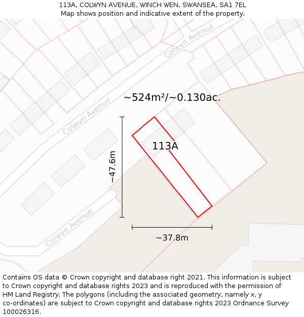 113A, COLWYN AVENUE, WINCH WEN, SWANSEA, SA1 7EL: Plot and title map