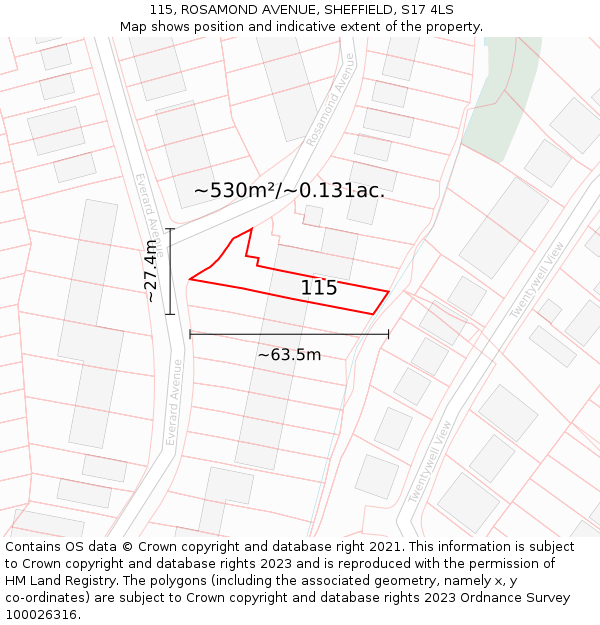 115, ROSAMOND AVENUE, SHEFFIELD, S17 4LS: Plot and title map