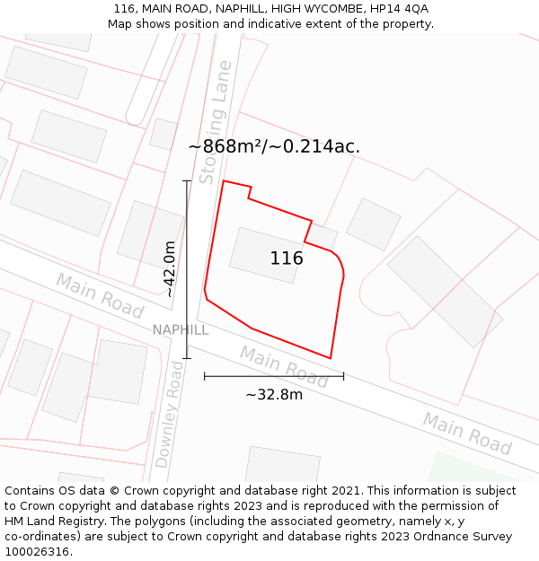 116, MAIN ROAD, NAPHILL, HIGH WYCOMBE, HP14 4QA: Plot and title map