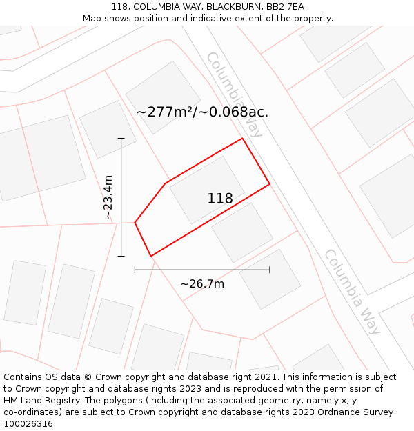 118, COLUMBIA WAY, BLACKBURN, BB2 7EA: Plot and title map