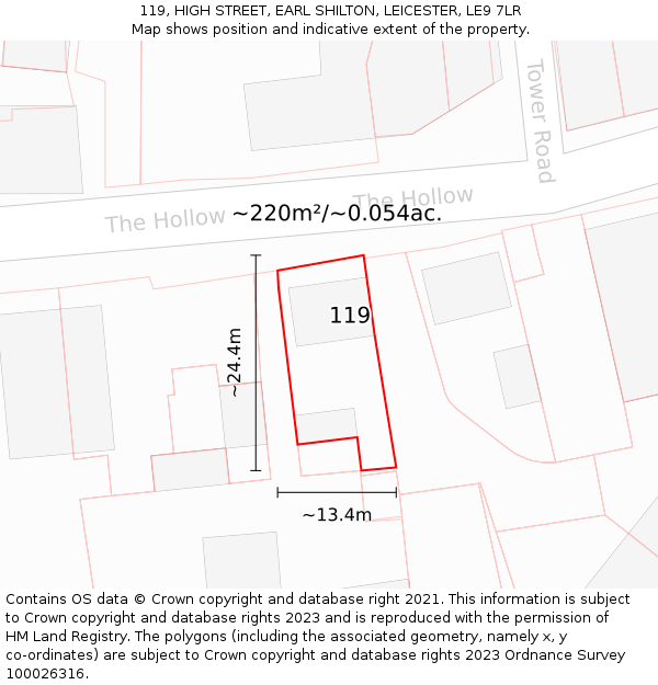 119, HIGH STREET, EARL SHILTON, LEICESTER, LE9 7LR: Plot and title map