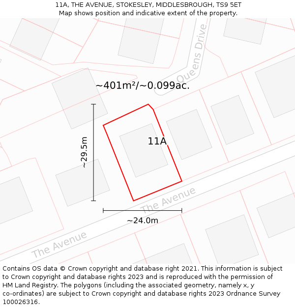 11A, THE AVENUE, STOKESLEY, MIDDLESBROUGH, TS9 5ET: Plot and title map