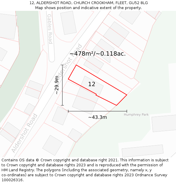 12, ALDERSHOT ROAD, CHURCH CROOKHAM, FLEET, GU52 8LG: Plot and title map