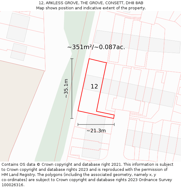 12, ARKLESS GROVE, THE GROVE, CONSETT, DH8 8AB: Plot and title map