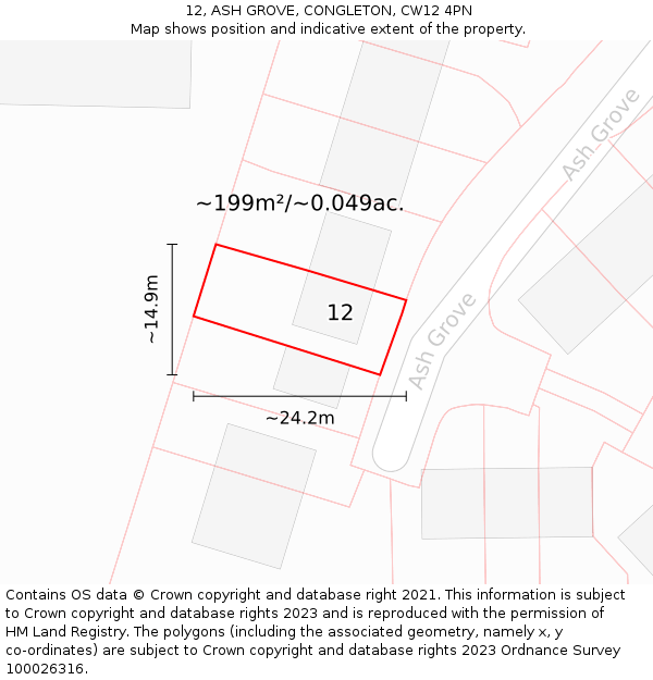 12, ASH GROVE, CONGLETON, CW12 4PN: Plot and title map