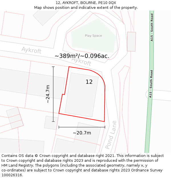 12, AYKROFT, BOURNE, PE10 0QX: Plot and title map