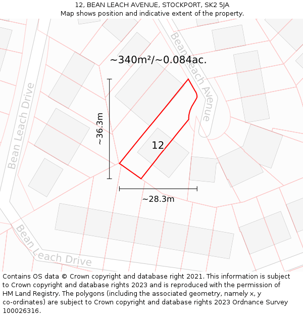 12, BEAN LEACH AVENUE, STOCKPORT, SK2 5JA: Plot and title map