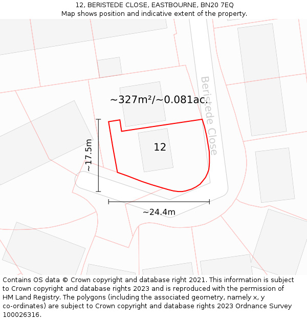 12, BERISTEDE CLOSE, EASTBOURNE, BN20 7EQ: Plot and title map