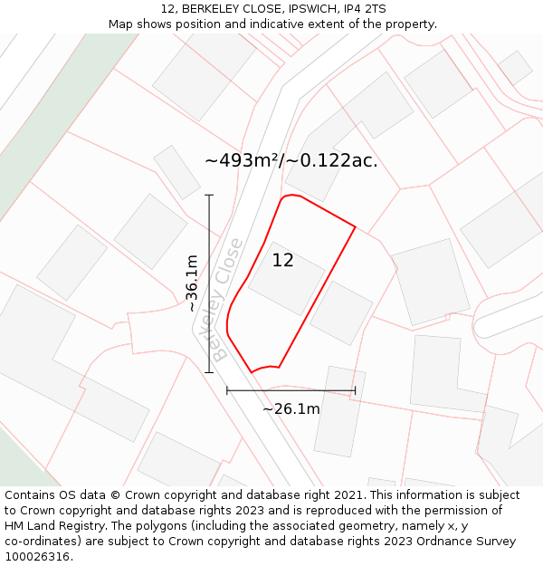 12, BERKELEY CLOSE, IPSWICH, IP4 2TS: Plot and title map