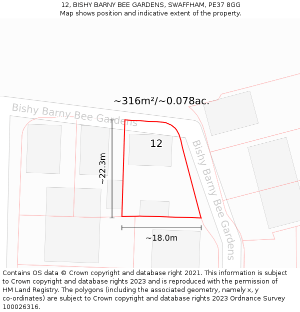 12, BISHY BARNY BEE GARDENS, SWAFFHAM, PE37 8GG: Plot and title map