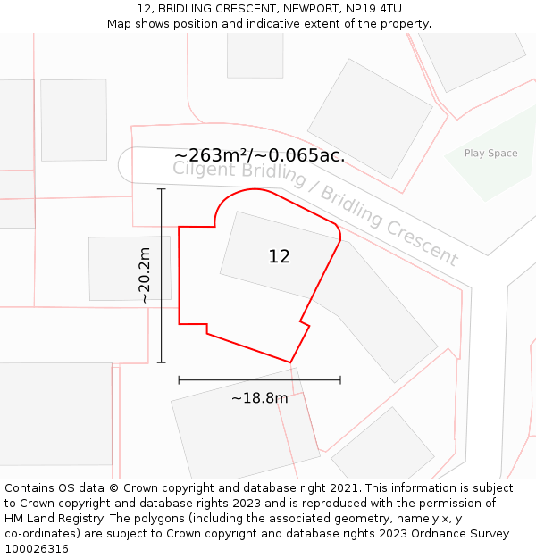 12, BRIDLING CRESCENT, NEWPORT, NP19 4TU: Plot and title map