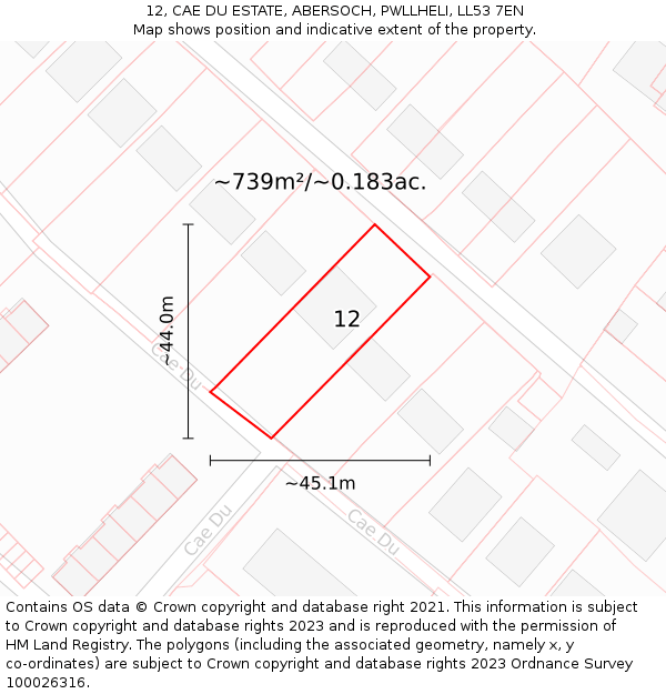 12, CAE DU ESTATE, ABERSOCH, PWLLHELI, LL53 7EN: Plot and title map