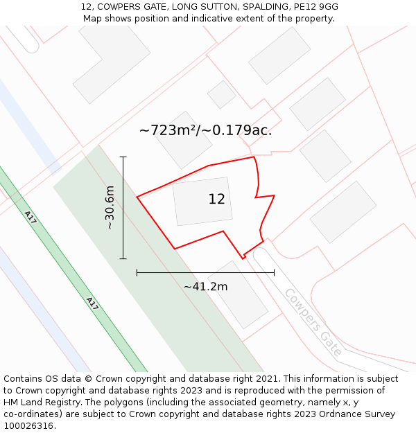 12, COWPERS GATE, LONG SUTTON, SPALDING, PE12 9GG: Plot and title map