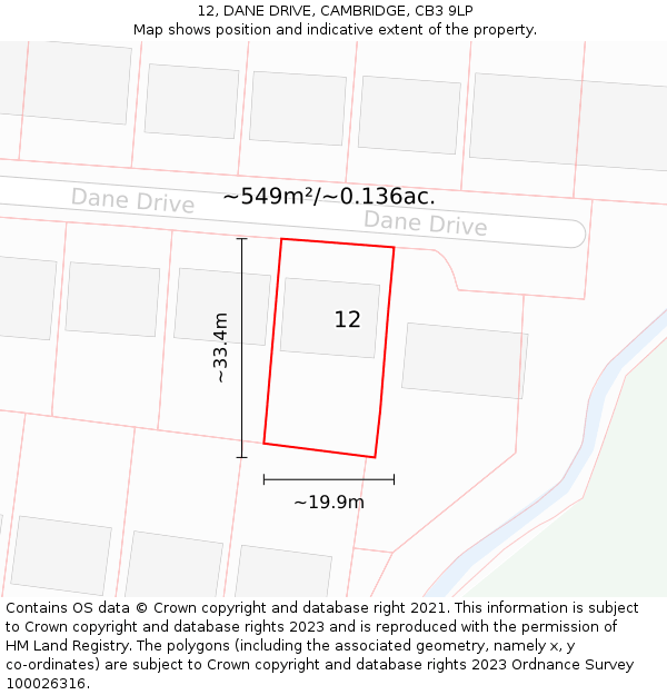 12, DANE DRIVE, CAMBRIDGE, CB3 9LP: Plot and title map