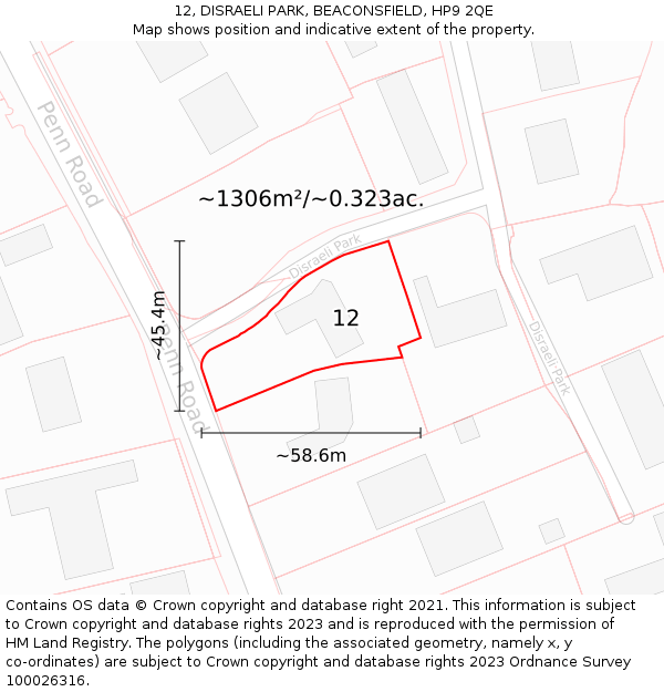 12, DISRAELI PARK, BEACONSFIELD, HP9 2QE: Plot and title map