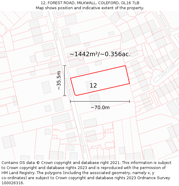 12, FOREST ROAD, MILKWALL, COLEFORD, GL16 7LB: Plot and title map