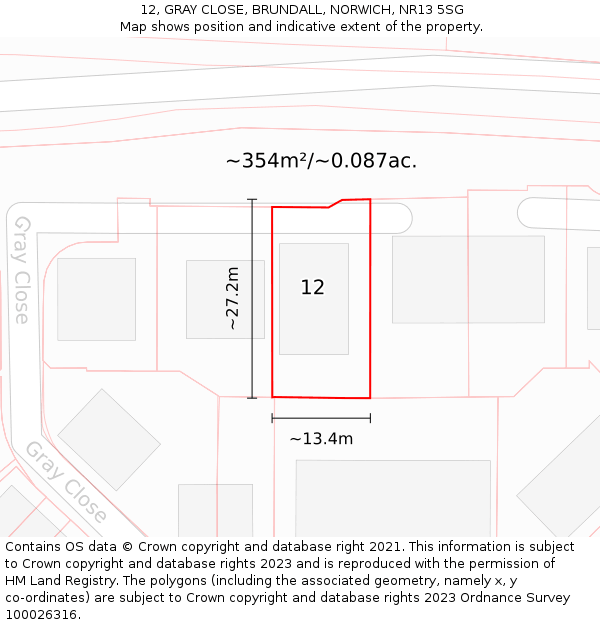 12, GRAY CLOSE, BRUNDALL, NORWICH, NR13 5SG: Plot and title map