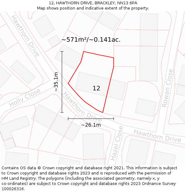 12, HAWTHORN DRIVE, BRACKLEY, NN13 6PA: Plot and title map