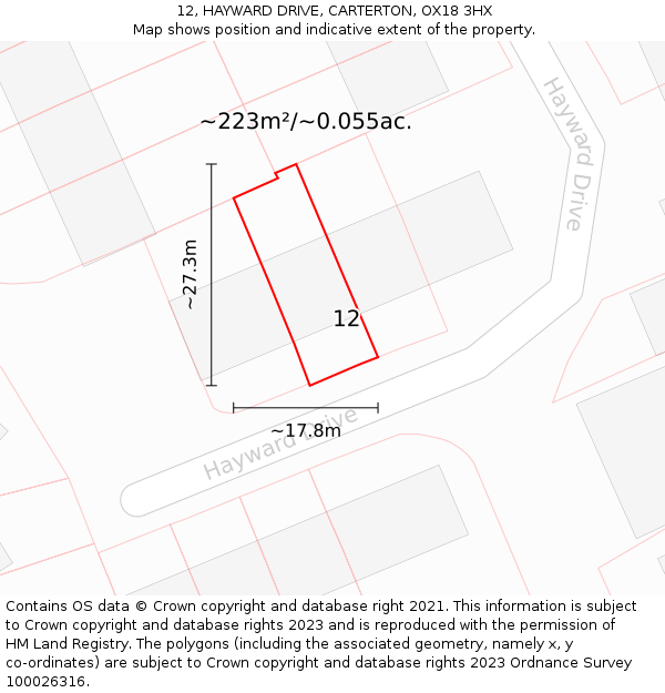 12, HAYWARD DRIVE, CARTERTON, OX18 3HX: Plot and title map