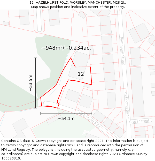 12, HAZELHURST FOLD, WORSLEY, MANCHESTER, M28 2JU: Plot and title map