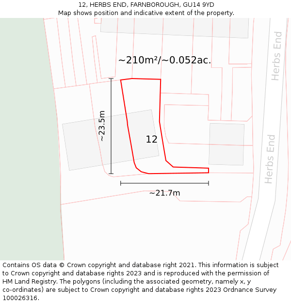 12, HERBS END, FARNBOROUGH, GU14 9YD: Plot and title map