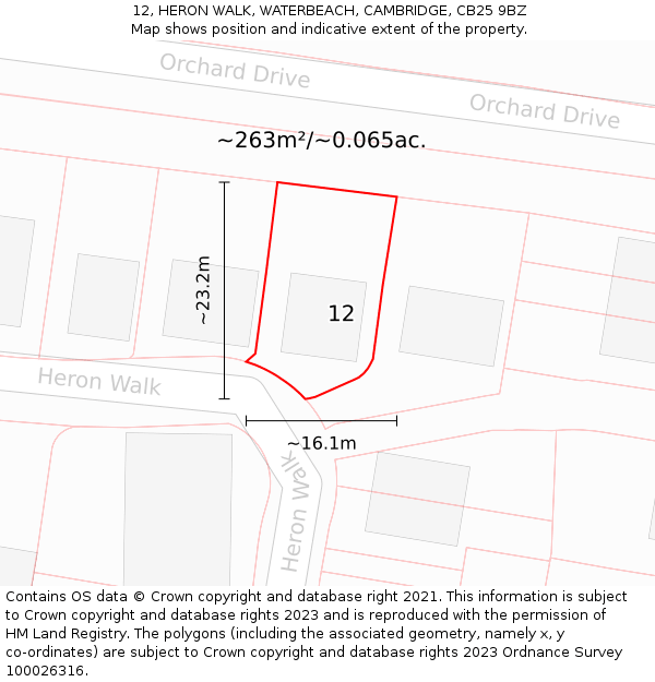 12, HERON WALK, WATERBEACH, CAMBRIDGE, CB25 9BZ: Plot and title map