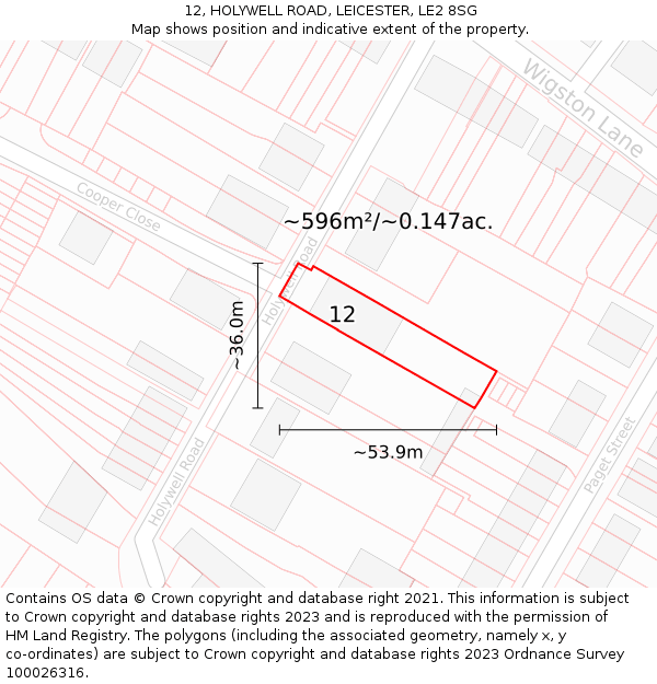 12, HOLYWELL ROAD, LEICESTER, LE2 8SG: Plot and title map