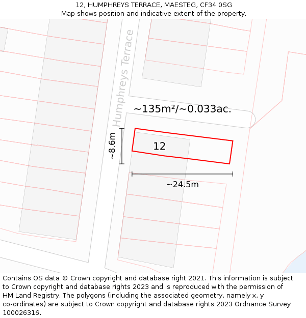 12, HUMPHREYS TERRACE, MAESTEG, CF34 0SG: Plot and title map