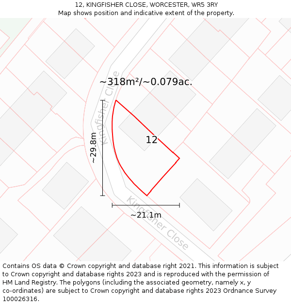 12, KINGFISHER CLOSE, WORCESTER, WR5 3RY: Plot and title map