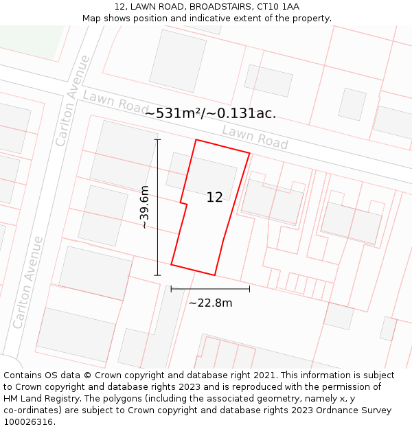 12, LAWN ROAD, BROADSTAIRS, CT10 1AA: Plot and title map