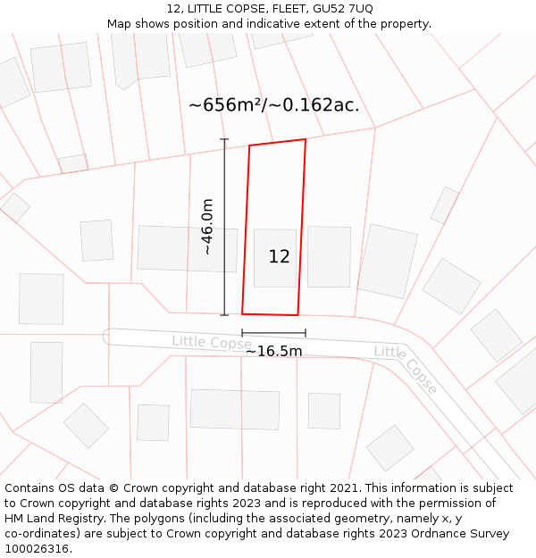 12, LITTLE COPSE, FLEET, GU52 7UQ: Plot and title map