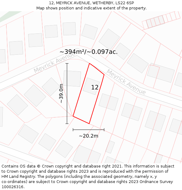 12, MEYRICK AVENUE, WETHERBY, LS22 6SP: Plot and title map