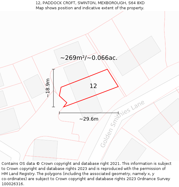 12, PADDOCK CROFT, SWINTON, MEXBOROUGH, S64 8XD: Plot and title map