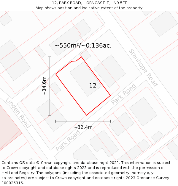 12, PARK ROAD, HORNCASTLE, LN9 5EF: Plot and title map