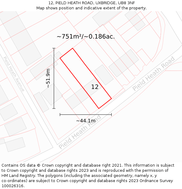 12, PIELD HEATH ROAD, UXBRIDGE, UB8 3NF: Plot and title map