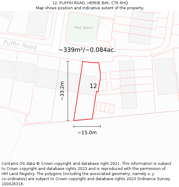 12, PUFFIN ROAD, HERNE BAY, CT6 6HQ: Plot and title map