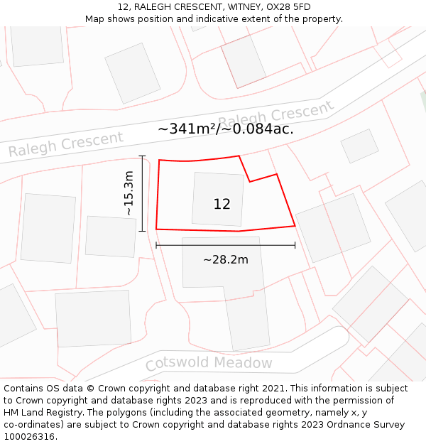 12, RALEGH CRESCENT, WITNEY, OX28 5FD: Plot and title map