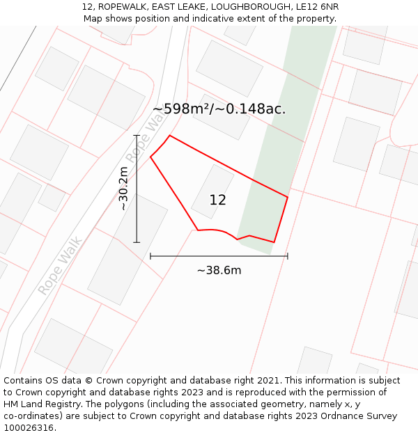 12, ROPEWALK, EAST LEAKE, LOUGHBOROUGH, LE12 6NR: Plot and title map