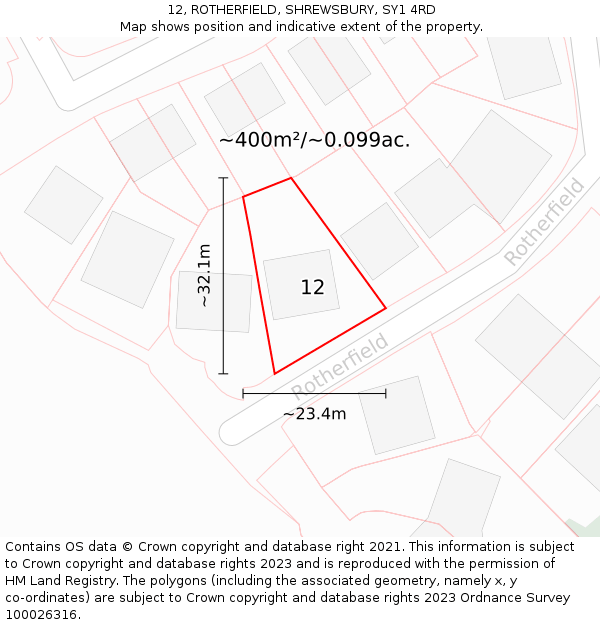 12, ROTHERFIELD, SHREWSBURY, SY1 4RD: Plot and title map