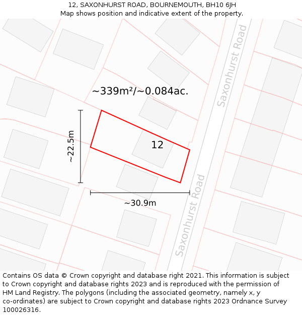 12, SAXONHURST ROAD, BOURNEMOUTH, BH10 6JH: Plot and title map