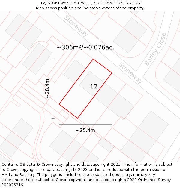 12, STONEWAY, HARTWELL, NORTHAMPTON, NN7 2JY: Plot and title map