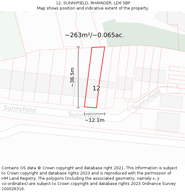 12, SUNNYFIELD, RHAYADER, LD6 5BP: Plot and title map